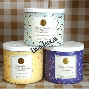 3X New Bath & Body Works ICE CREAM SHOP Collection 3-Wick Scented Candles